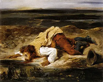 A Mortally Wounded Brigand Quenches his Thirst Eugene Delacroix